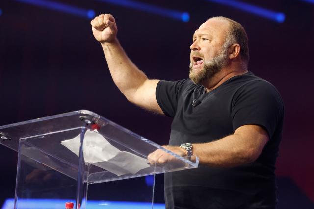(FILES) US far-right conspiracy theorist and radio show host Alex Jones addresses the conservative Turning Point People's Convention on June 16, 2024 at Huntington Place in Detroit, Michigan. The US Supreme Court on October 14, 2025 rejected an appeal by far right conspiracy theorist Alex Jones of the $1.4 billion in damages he has been ordered to pay for falsely claiming the 2012 Sandy Hook school shooting was a hoax. The top court turned down Jones's appeal of the defamation judgment without comment. (Photo by JEFF KOWALSKY / AFP)
