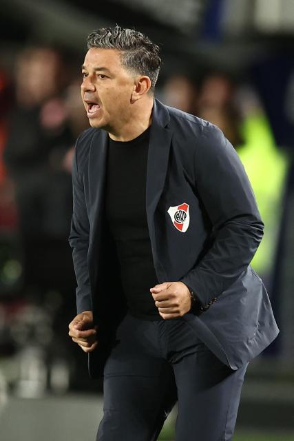 (FILES) River Plate's head coach Marcelo Gallardo gestures during the Argentine Professional Football League 2025 Clausura Tournament match between Estudiantes de la Plata and River Plate at the Jorge Luis Hirschi Stadium in La Plata, Buenos Aires province, Argentina on September 13, 2025. River Plate’s fourth straight home defeat in the 2025 Clausura triggered angry chants from fans, as coach Marcelo Gallardo faces mounting pressure amid the club’s worst run since 1982 (Photo by ALEJANDRO PAGNI / AFP)