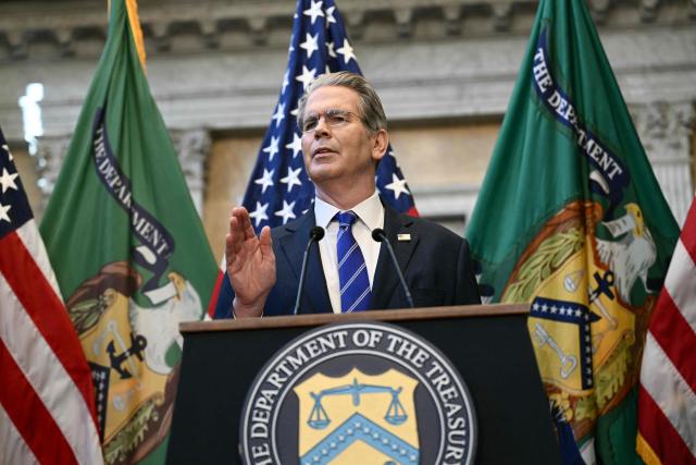US Treasury Secretary Scott Bessent, delivers remarks on "Game Plan for US Investment" on the sidelines of the IMF/World Bank annual meetings at CNBC Invest in America Forum, in Washington, DC on October 15, 2025. (Photo by Brendan SMIALOWSKI / AFP)