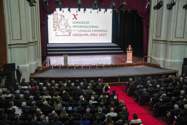 King Felipe VI of Spain speaks during the inauguration of the 10th International Congress of the Spanish Languaje (CILE) in Arequipa, Peru, on October 15, 2025. (Photo by Diego Ramos / AFP)