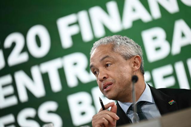 Director-General of the National Treasury of South Africa Duncan Pieterse looks on at a G-20 briefing during the IMF/World Bank annual meetings at the IMF headquarters in Washington, DC, on October 16, 2025. (Photo by Brendan SMIALOWSKI / AFP)