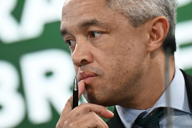 Director-General of the National Treasury of South Africa Duncan Pieterse looks on at a G-20 briefing during the IMF/World Bank annual meetings at the IMF headquarters in Washington, DC, on October 16, 2025. (Photo by Brendan SMIALOWSKI / AFP)