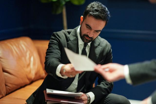 New York Democratic mayorla candidate Zohran Mamdani looks over notes ahead of the first debate of the general election at Rockefeller Center in New York, on October 16, 2025. (Photo by Angelina Katsanis / POOL / AFP)