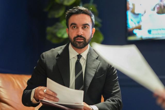 New York Democratic mayorla candidate Zohran Mamdani looks over notes ahead of the first debate of the general election at Rockefeller Center in New York, on October 16, 2025. (Photo by Angelina Katsanis / POOL / AFP)