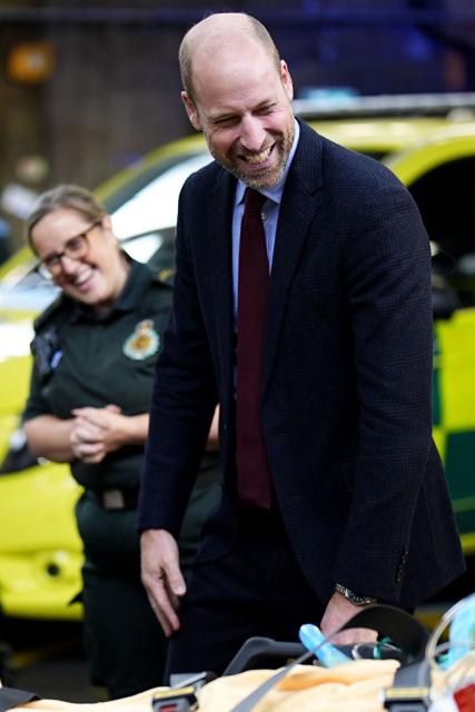 Britain's Prince William, Prince of Wales takes part in a training demonstration, during a visit to the London Ambulance Service's headquarters in London, on October 17, 2025. (Photo by Aaron Chown / POOL / AFP)