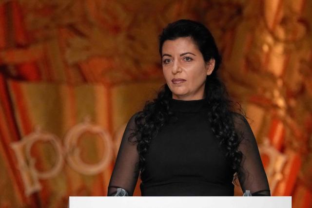 RT Editor-in-Chief, Rossiya Segodnya Editor-in-Chief Margarita Simonyan delivers her speech at the 20th anniversary celebration of the Russian state TV-station Russia Today at the Bolshoi Theatre in Moscow on October 17, 2025. (Photo by Pavel Bednyakov / POOL / AFP)