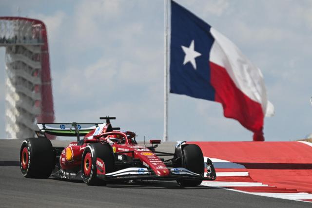 Ferrari's Monegasque driver Charles Leclerc races during the practice session for the United States Formula One Grand Prix at the Circuit of the Americas in Austin, Texas, on October 17, 2025. (Photo by RONALDO SCHEMIDT / AFP)