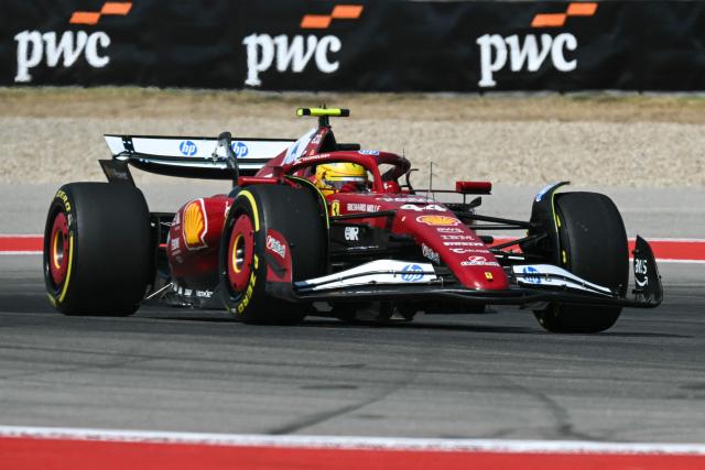 Ferrari's British driver Lewis Hamilton races during the practice session for the United States Formula One Grand Prix at the Circuit of the Americas in Austin, Texas, on October 17, 2025. (Photo by RONALDO SCHEMIDT / AFP)