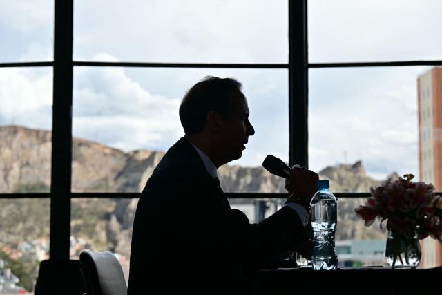 Bolivia's presidential candidate for the Freedom and Democracy (Libre) Alliance, Jorge "Tuto" Quiroga, speaks during a press conference with foreign media in La Paz on October 17, 2025. An ex-president and a senator will go head-to-head in Bolivia's presidential runoff on October 19, 2025, both with promises to fix the South American country's broken economy. Senator Rodrigo Paz came from behind to take the top spot with 32 percent of votes cast in a first round in August, but has since fallen behind ex-president Jorge "Tuto" Quiroga in stated voter intention. (Photo by MARTIN BERNETTI / AFP)