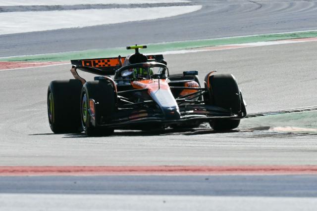 McLaren's British driver Lando Norris races during the Sprint Qualifying ahead of the United States Formula One Grand Prix at the Circuit of the Americas in Austin, Texas, on October 17, 2025. (Photo by RONALDO SCHEMIDT / AFP)