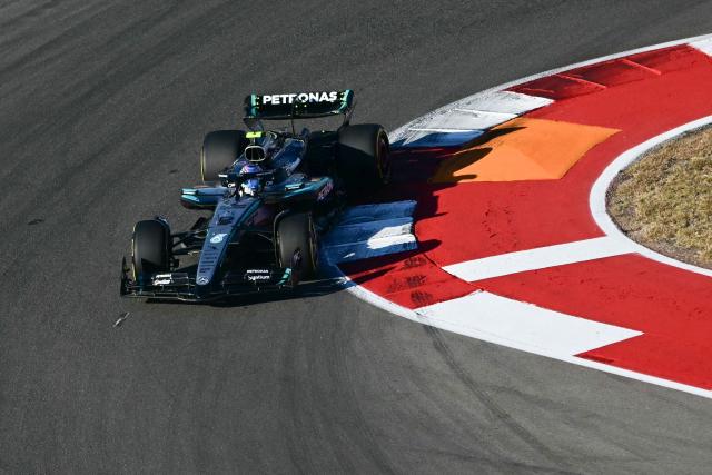 Mercedes' Italian driver Kimi Antonelli races during the Sprint Qualifying ahead of the United States Formula One Grand Prix at the Circuit of the Americas in Austin, Texas, on October 17, 2025. (Photo by Jim WATSON / AFP)