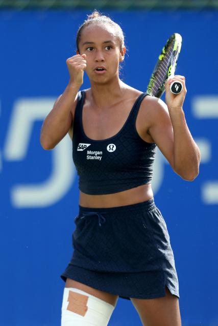 Canada's Leylah Fernandez reacts to winning a point against Romania's Sorana Cirstea during their women's singles semi-final match at the Japan Open tennis tournament in Osaka on October 18, 2025. (Photo by PAUL MILLER / AFP)