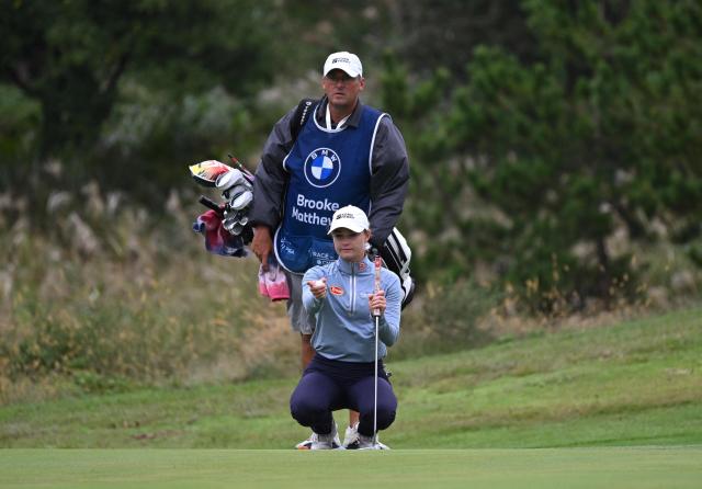 Brooke Matthews of the United States prepares a putt on the 6th green during the third round of the LPGA Tour - BMW Ladies Championship golf tournament at Pine Beach Golf Links in Haenam on October 18, 2025. (Photo by Jung Yeon-je / AFP)