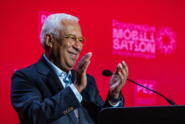 European Council President Antonio Costa speaks on the closing day of the Party of European Socialists (PES) congress at the Beurs van Berlage in Amsterdam on October 18, 2025. (Photo by Dingena Mol / ANP / AFP) / Netherlands OUT