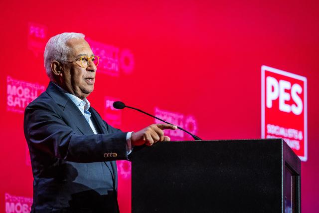 European Council President Antonio Costa speaks on the closing day of the Party of European Socialists (PES) congress at the Beurs van Berlage in Amsterdam on October 18, 2025. (Photo by Dingena Mol / ANP / AFP) / Netherlands OUT