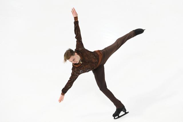 Estonoa's Nika Egadze performs performs during the Men Short Program event of the ISU 2025 figure skating French Grand Prix in Angers, western France, on October 18, 2025. (Photo by JEAN-FRANCOIS MONIER / AFP)