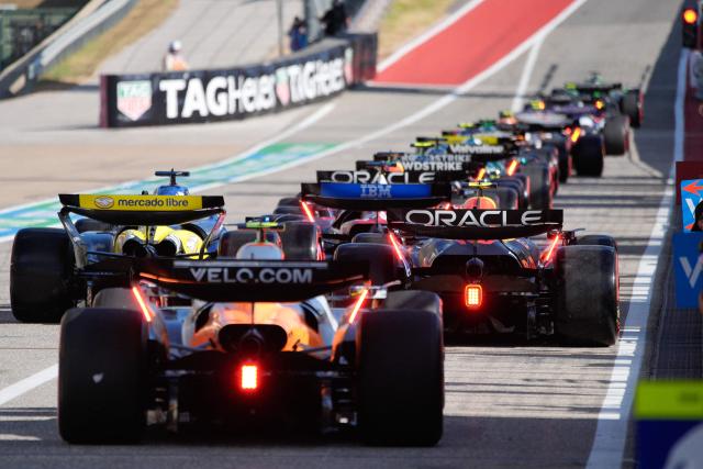 Drivers line up for the start of the qualifying session for the United States Formula One Grand Prix at the Circuit of the Americas in Austin, Texas, on October 18, 2025. (Photo by John Locher / POOL / AFP)