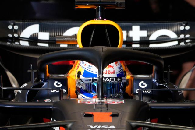 Red Bull Racing's Dutch driver Max Verstappen pulls out of his garage for the qualifying session for the United States Formula One Grand Prix at the Circuit of the Americas in Austin, Texas, on October 18, 2025. (Photo by John Locher / POOL / AFP)