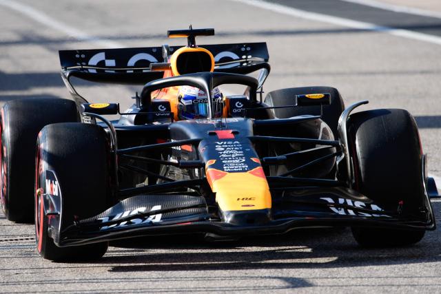 Red Bull Racing's Dutch driver Max Verstappen drives in pit lane during the qualifying session for the United States Formula One Grand Prix at the Circuit of the Americas in Austin, Texas, on October 18, 2025. (Photo by John Locher / POOL / AFP)