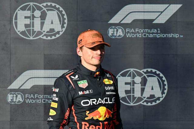 Red Bull Racing's Dutch driver Max Verstappen looks on after winning the pole position during the qualifying session for the United States Formula One Grand Prix at the Circuit of the Americas in Austin, Texas, on October 18, 2025. (Photo by RONALDO SCHEMIDT / AFP)
