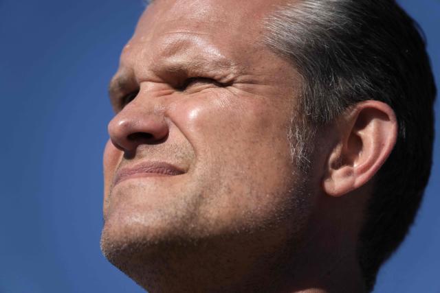 US Secretary of Defense Pete Hegseth delivers remarks as part of the Marine Corps' 250th anniversary celebration at Camp Pendleton, California, on October 18, 2025. (Photo by Oliver Contreras / AFP)
