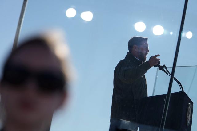 US Vice President JD Vance delivers remarks as part of the Marine Corps' 250th anniversary celebration at Camp Pendleton, California, on October 18, 2025. (Photo by Oliver Contreras / AFP)