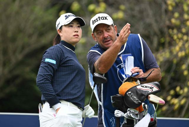 Rio Takeda of Japan prepares a tee shot on the 4th hole during the final round of the LPGA Tour - BMW Ladies Championship golf tournament at Pine Beach Golf Links in Haenam on October 19, 2025. (Photo by Jung Yeon-je / AFP)