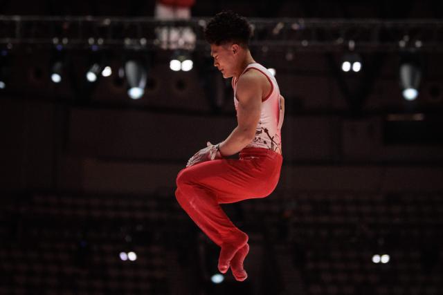 Japan's Tomoharu Tsunogai performs during the men's qualifying session at the 53rd FIG Artistic Gymnastics World Championships In Jakarta on October 19, 2025. (Photo by Yasuyoshi CHIBA / AFP)