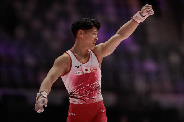 Japan's Tomoharu Tsunogai reacts after his perfomance during the men's qualifying session at the 53rd FIG Artistic Gymnastics World Championships In Jakarta on October 19, 2025. (Photo by Yasuyoshi CHIBA / AFP)