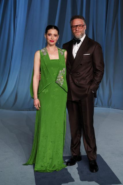 US actors Lauren Miller and Seth Rogen attend the Academy Museum Gala at the Academy Museum of Motion Pictures in Los Angeles on October 18, 2025. (Photo by VALERIE MACON / AFP)