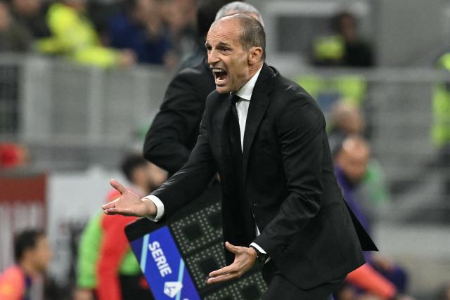 AC Milan's Italian coach Massimiliano Allegri reacts during the Italian Serie A football match between AC Milan and Fiorentina at San Siro stadium in Milan, northern Italy, on October 19, 2025. (Photo by Stefano RELLANDINI / AFP)