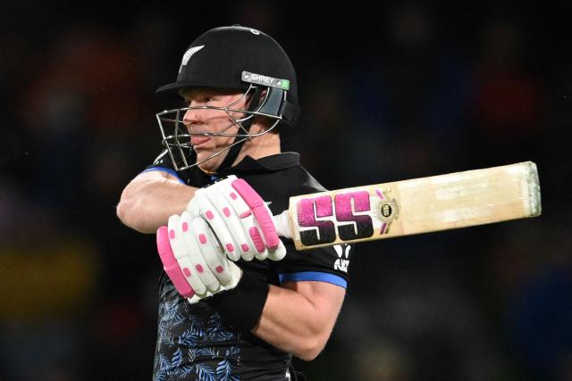 New Zealand's Tim Seifert bats during the second Twenty20 international cricket match between New Zealand and England at Hagley Oval in Christchurch on October 20, 2025. (Photo by Sanka VIDANAGAMA / AFP)