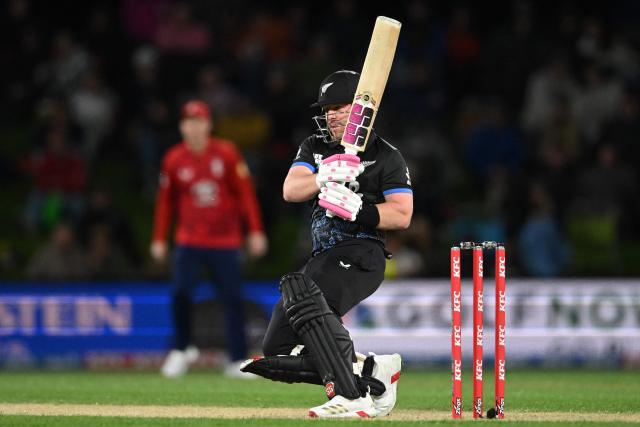 New Zealand's Tim Seifert bats during the second Twenty20 international cricket match between New Zealand and England at Hagley Oval in Christchurch on October 20, 2025. (Photo by Sanka VIDANAGAMA / AFP)