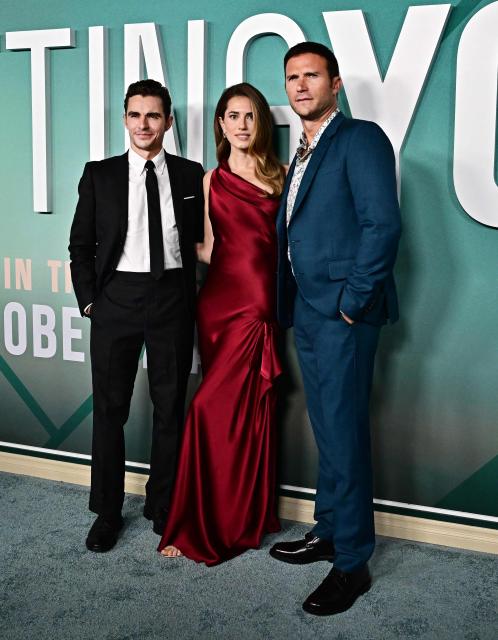 (L/R) US actor Dave Franco, US actor Scott Eastwood and US actress Allison Williams attend the premiere of the Paramount Pictures' "Regretting You" in Los Angeles, California, on October 20, 2025. (Photo by Frederic J. BROWN / AFP)