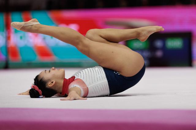 USA's Leanne Wong competes on the floor exercise during the women's qualifying session at the 53rd FIG Artistic Gymnastics World Championships in Jakarta on October 21, 2025. (Photo by Yasuyoshi CHIBA / AFP)