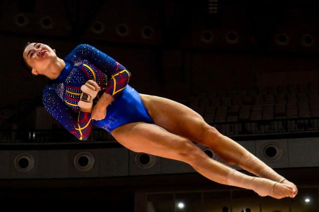 Philippines' Aleah Finnegan competes on the vault during the women's qualifying session at the 53rd FIG Artistic Gymnastics World Championships in Jakarta on October 21, 2025. (Photo by BAY ISMOYO / AFP)
