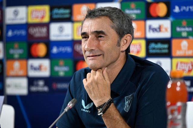 Athletic Bilbao's Spanish coach Ernesto Valverde gives a press conference on the eve of the UEFA Champions League, League Phase - Match day 3 football match between Athletic Club Bilbao and Garabagh at San Mames Stadium in Bilbao on October 21, 2025. (Photo by ANDER GILLENEA / AFP)