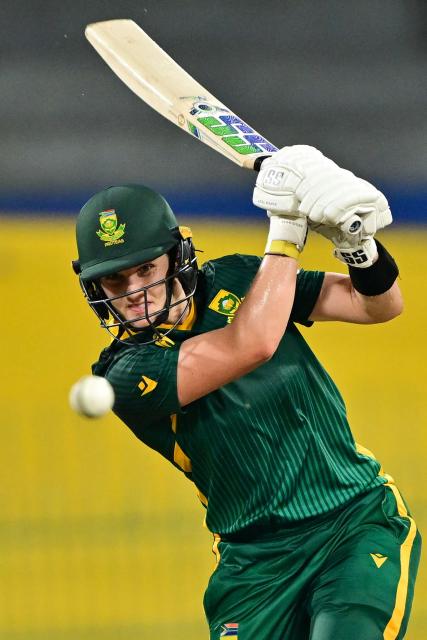 South Africa's captain Laura Wolvaardt plays a shot during the ICC Women's Cricket World Cup 2025 one-day international (ODI) match between Pakistan and South Africa at the R. Premadasa International Cricket Stadium in Colombo on October 21, 2025. (Photo by Ishara S. KODIKARA / AFP)