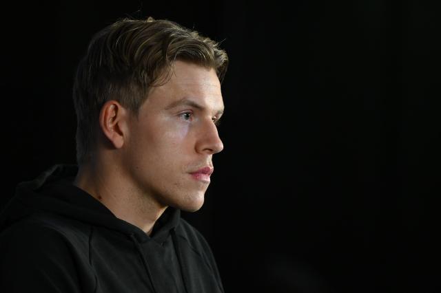 Bodoe/Glimt's Norwegian forward Jens Petter Hauge holds a press conference on the eve of their UEFA Champions League, league phase - day 3, football match against Galatasaray at the Rams Park in Istanbul on October 21, 2025. (Photo by Yasin AKGUL / AFP)