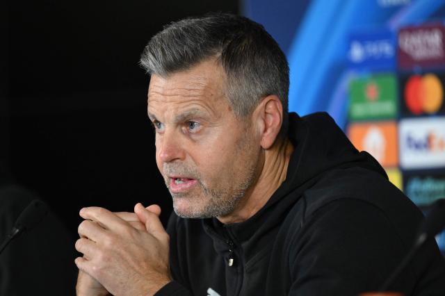 Bodoe/Glimt's Norwegian head coach Kjetil Knutsen holds a press conference on the eve of their UEFA Champions League, league phase - day 3, football match against Galatasaray at the Rams Park in Istanbul on October 21, 2025. (Photo by Yasin AKGUL / AFP)