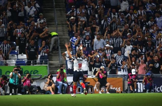 Monterrey's Spanish midfielder #10 Sergio Canales celebrates after scoring during the Liga MX Apertura football match between Monterrey and Juarez at the BBVA Stadium in Monterrey, Mexico, on October 21, 2025. (Photo by Julio Cesar AGUILAR / AFP)