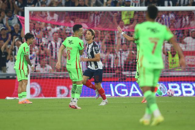 Monterrey's Spanish midfielder #10 Sergio Canales celebrates after scoring during the Liga MX Apertura football match between Monterrey and Juarez at the BBVA Stadium in Monterrey, Mexico, on October 21, 2025. (Photo by Julio Cesar AGUILAR / AFP)