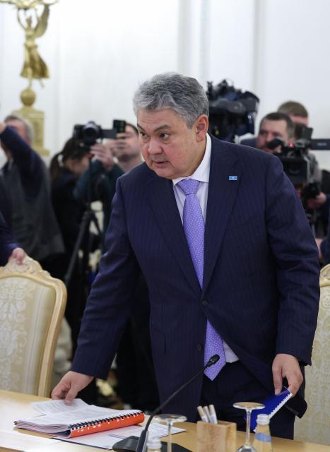 Kazakh Foreign Minister Ermek Kosherbayev attends a meeting with his Russian counterpart in Moscow on October 22, 2025. (Photo by Ramil Sitdikov / POOL / AFP)