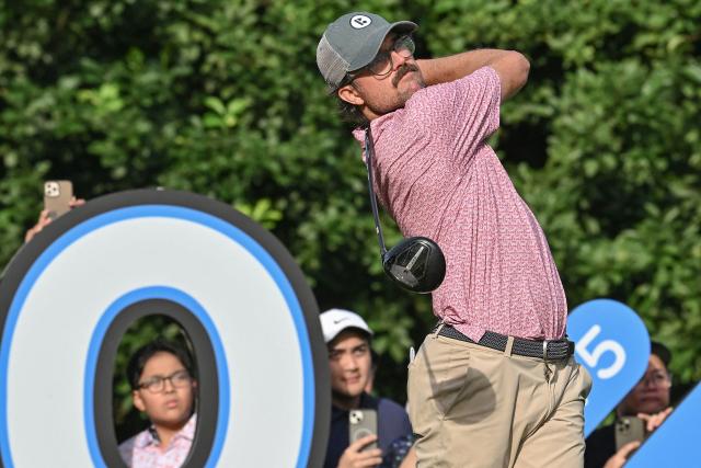 USA's George Bryan tees off at the 10th hole during the International Series Philippines golf tournament at Sta. Elena Golf Club in Santa Rosa, Laguna province on October 23, 2025.  (Photo by Ted ALJIBE / AFP)