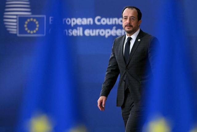 Cyprus' President Nikos Christodoulides arrives for a European Council meeting gathering the 27 EU leaders to discuss Ukraine, European defence, recent developments in the Middle East, competitiveness, housing and migration, in Brussels on October 23, 2025. (Photo by NICOLAS TUCAT / AFP)