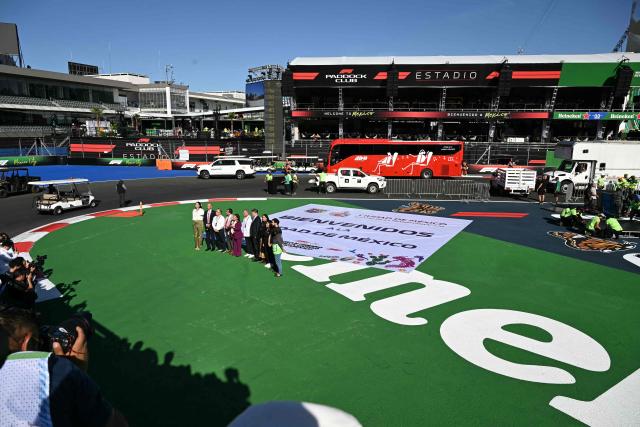 Mexico City Mayor Clara Brugada attends the opening ceremony of the Mexico City Formula One Grand Prix at the Hermanos Rodriguez racetrack in Mexico City on October 23, 2025. (Photo by Yuri CORTEZ / AFP)