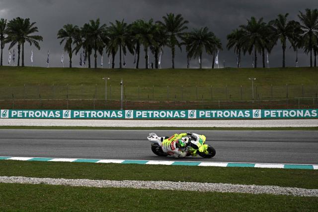 Pertamina Enduro VR64 Racing's Italian rider Franco Morbidelli rides during the first free practice of the MotoGP Malaysian Grand Prix at the Sepang International Circuit in Sepang on October 24, 2025. (Photo by Lillian SUWANRUMPHA / AFP)
