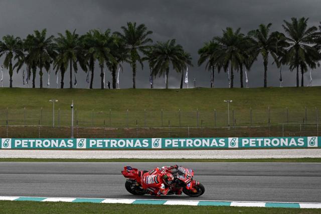 Ducati Lenovo Team's Italian rider Francesco Bagnaia rides during the first free practice of the MotoGP Malaysian Grand Prix at the Sepang International Circuit in Sepang on October 24, 2025. (Photo by Lillian SUWANRUMPHA / AFP)