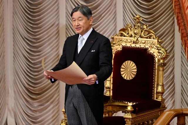 Japan's Emperor Naruhito delivers a speech at the extraordinary Diet session in Tokyo on October 24, 2025. (Photo by Kazuhiro NOGI / AFP)