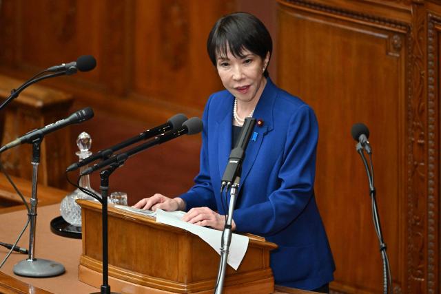 Japan's Prime Minister Sanae Takaichi deivers a speech at the House of Representatives plenary session in Tokyo on October 24, 2025. (Photo by Kazuhiro NOGI / AFP)